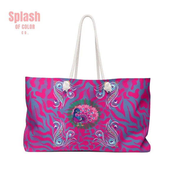 Whimsical Floral Peacock, Tortoise Pink Blue Magical Mahj Tote Bag - Splash of Color co.