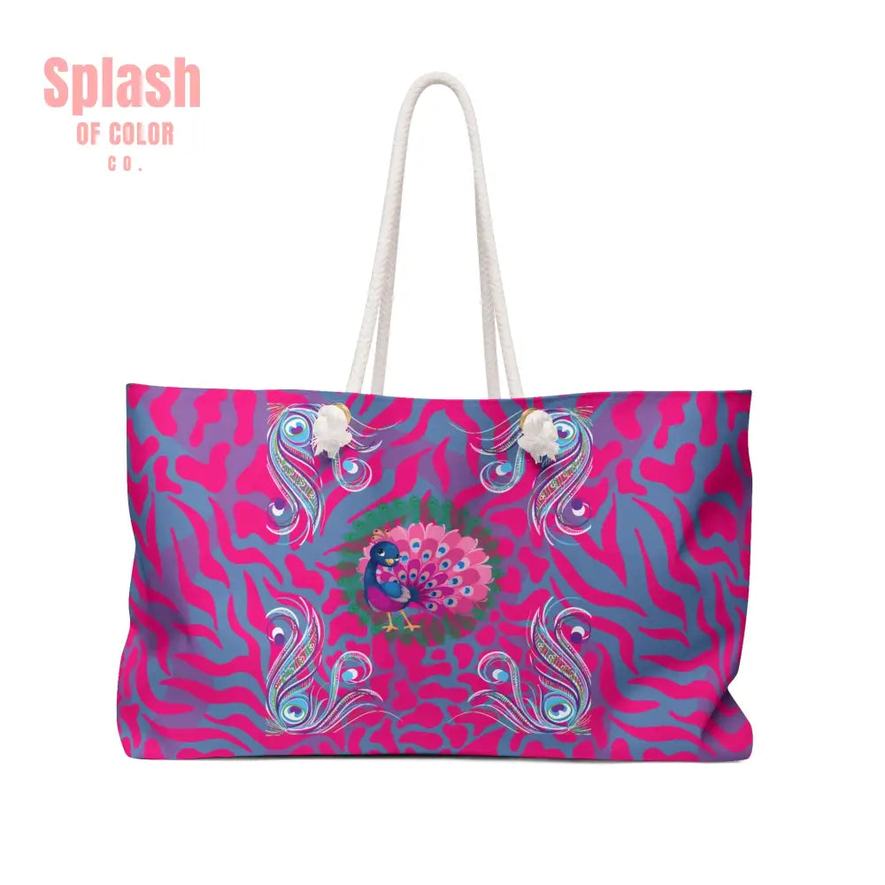 Whimsical Floral Peacock Tortoise Pink Blue Magical Mahj Tote Bag 24’’ × 13’’ Bags