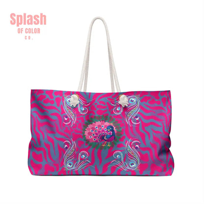 Whimsical Floral Peacock Tortoise Pink Blue Magical Mahj Tote Bag 24’’ × 13’’ Bags