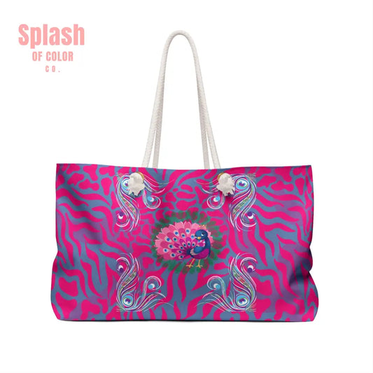 Whimsical Floral Peacock Tortoise Pink Blue Magical Mahj Tote Bag 24’’ × 13’’ Bags