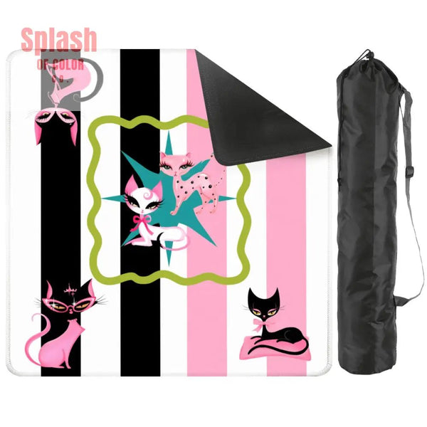 Whimsical Kitty Land, Pink Black Feline Fine Mahjong Mat - Splash of Color co.