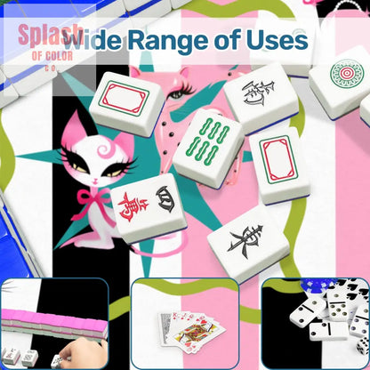 Whimsical Kitty Land Pink Black Feline Fine Mahjong Mat - Daily Accessories