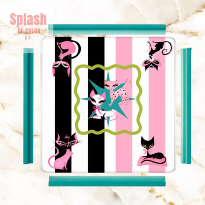 Whimsical Kitty Land Pink Black Feline Fine Mahjong Mat - Daily Accessories
