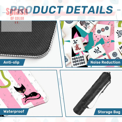 Whimsical Kitty Land Pink Black Feline Fine Mahjong Mat - Daily Accessories