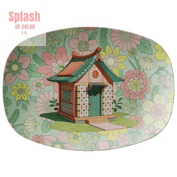 Whimsical Mahjong House, Hostess Platter, Vintage Floral Designed - Splash of Color co.