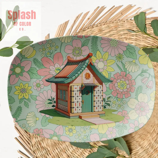 Whimsical Mahjong House Hostess Platter Vintage Floral Designed Kitchenware