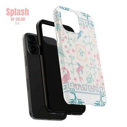 Whimsical Mahjong Tile Pastel Preppy Tough Phone Cases with Vibrant Oriental Designs Mahj Lover Gift Phone Case