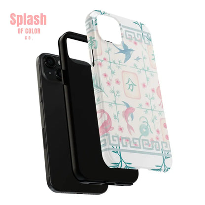 Whimsical Mahjong Tile Pastel Preppy Tough Phone Cases with Vibrant Oriental Designs Mahj Lover Gift Phone Case