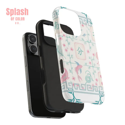 Whimsical Mahjong Tile Pastel Preppy Tough Phone Cases with Vibrant Oriental Designs Mahj Lover Gift Phone Case