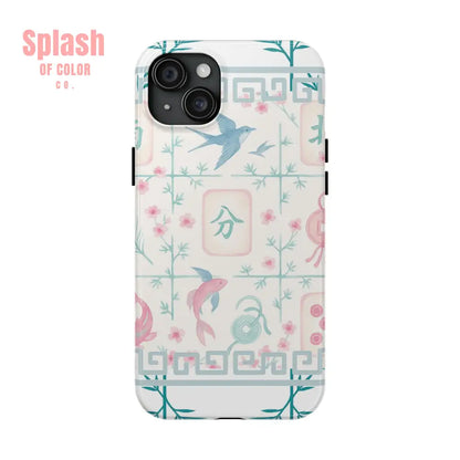 Whimsical Mahjong Tile Pastel Preppy Tough Phone Cases with Vibrant Oriental Designs Mahj Lover Gift iPhone 15 Plus