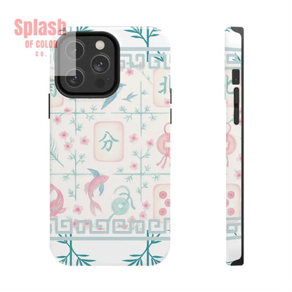 Whimsical Mahjong Tile Pastel Preppy Tough Phone Cases with Vibrant Oriental Designs Mahj Lover Gift iPhone 14 Pro Max