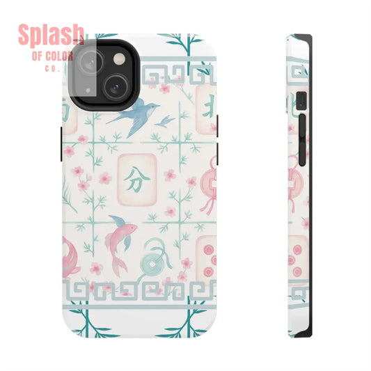 Whimsical Mahjong Tile Pastel Preppy Tough Phone Cases with Vibrant Oriental Designs Mahj Lover Gift iPhone 14 Phone