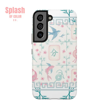 Whimsical Mahjong Tile Pastel Preppy Tough Phone Cases with Vibrant Oriental Designs Mahj Lover Gift Samsung Galaxy S22