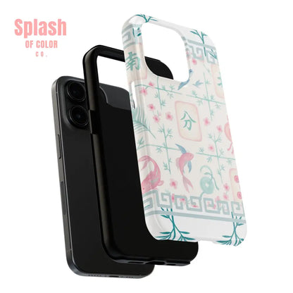 Whimsical Mahjong Tile Pastel Preppy Tough Phone Cases with Vibrant Oriental Designs Mahj Lover Gift Phone Case