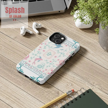 Whimsical Mahjong Tile Pastel Preppy Tough Phone Cases with Vibrant Oriental Designs Mahj Lover Gift Phone Case