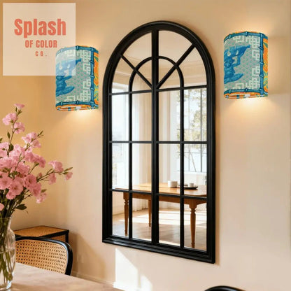 Chinoiserie Asian Monkey Orange Blue Whimsical Wireless Wall Lighting - Splash of Color co.