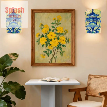 Asian Chinoiserie Blue Pagoda B Blue, Green Tranquil Zen Wireless Wall Lighting - Splash of Color co.