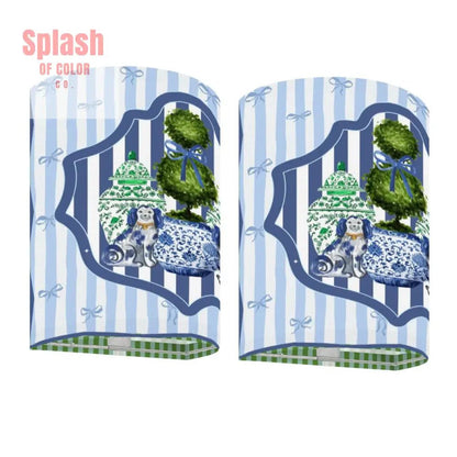 Preppy Green, Blue, Staffordshire Dogs, Chinoiserie Wireless Wall Lighting - Splash of Color co.