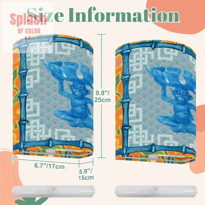 Chinoiserie Asian Monkey Orange Blue Whimsical Wireless Wall Lighting - Splash of Color co.