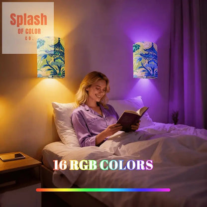 Asian Chinoiserie Blue Pagoda B Blue, Green Tranquil Zen Wireless Wall Lighting - Splash of Color co.