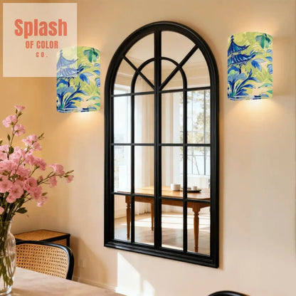 Asian Chinoiserie Blue Pagoda B Blue, Green Tranquil Zen Wireless Wall Lighting - Splash of Color co.