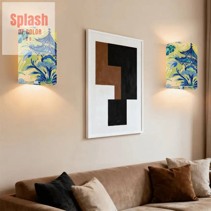 Asian Chinoiserie Blue Pagoda B Blue, Green Tranquil Zen Wireless Wall Lighting - Splash of Color co.