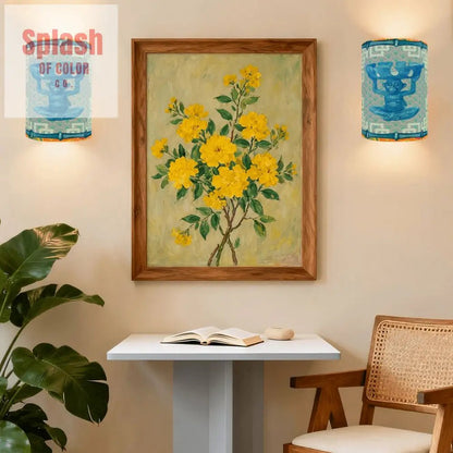 Chinoiserie Asian Monkey Orange Blue Whimsical Wireless Wall Lighting - Splash of Color co.