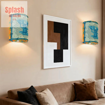 Chinoiserie Asian Monkey Orange Blue Whimsical Wireless Wall Lighting - Splash of Color co.