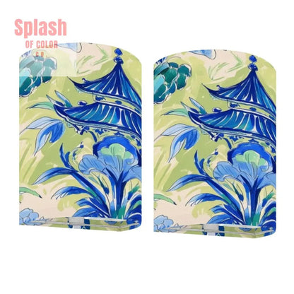 Asian Chinoiserie Blue Pagoda B Blue, Green Tranquil Zen Wireless Wall Lighting - Splash of Color co.