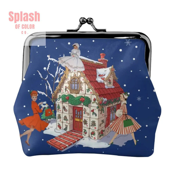 Vintage Nostalgic Christmas Mahjong Tile House Whimsical Coin Purse - Splash of Color co.