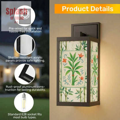 Zen Garden Green Bamboo Floral Bamboo Tree Asian Garden Patio Wall Light Sconce - One Size - Wall Lighting