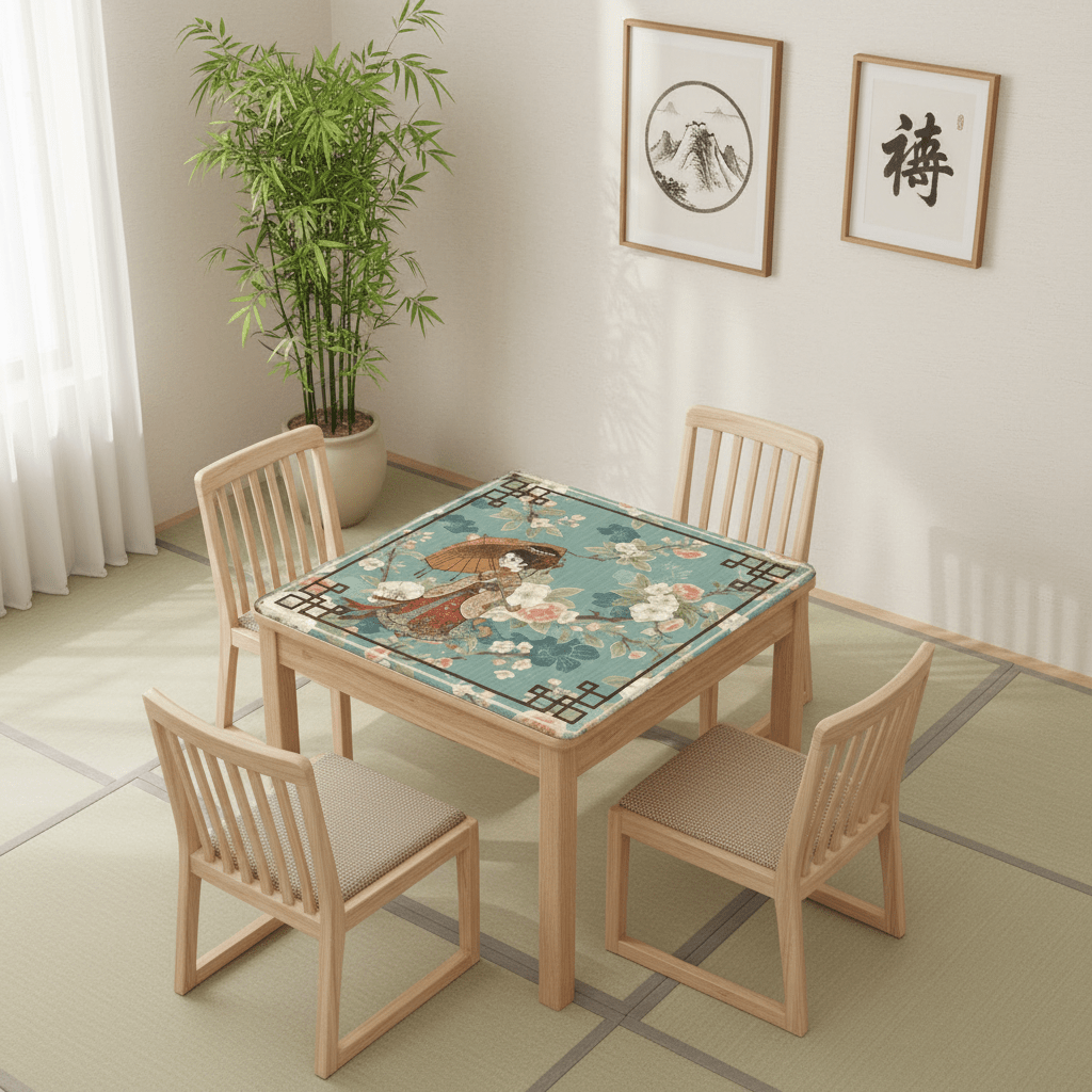 April Showers Asian Cherry Blossoms Vintage Inspired Mahjong Mat - Splash of Color Co.
